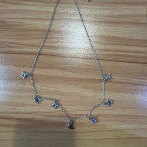 Celestial Silver Necklace with Star and Moon Charms